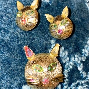 Vintage cat earrings and brooch